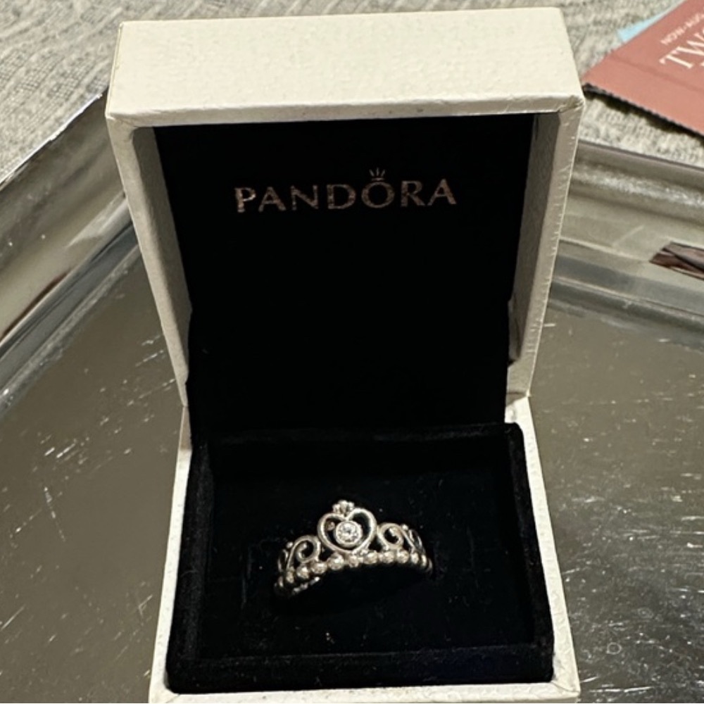 Pandora Silver Beaded Scroll Ring - image 2